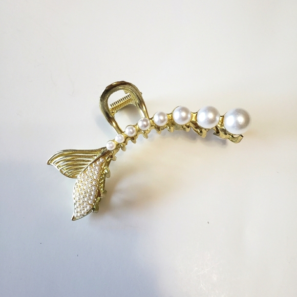 Metal Hair Claw Clip Non Slip, Pearl Hair Jaw Clip, gold tone - Picture 2 of 6